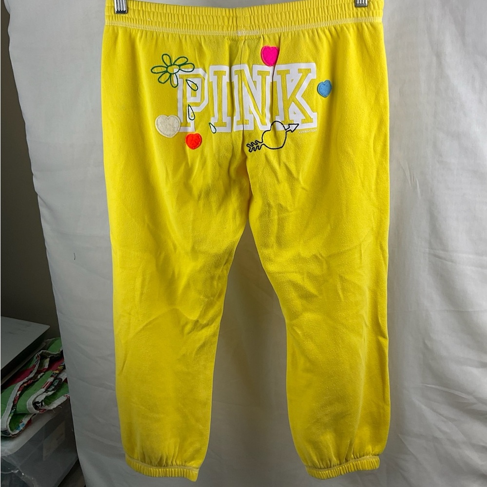 PINK Victoria's Secret Yellow  Joggers with Peace Sign - Picture 8 of 11